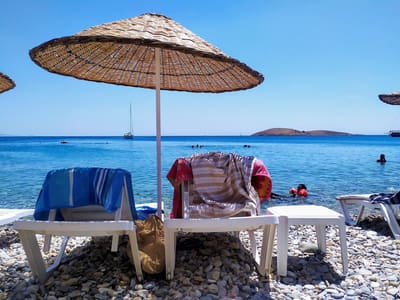 Pebble beach and clear water at Palamutbükü on the Datça peninsula