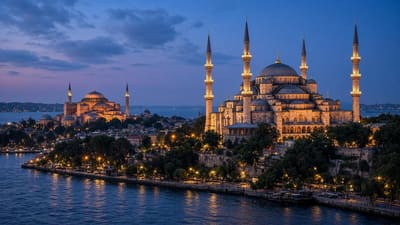 Istanbul skyline at dusk over the Bosphorus