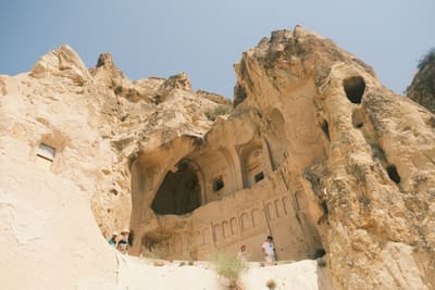 Rock-cut church facades in the tuff cliffs at Göreme